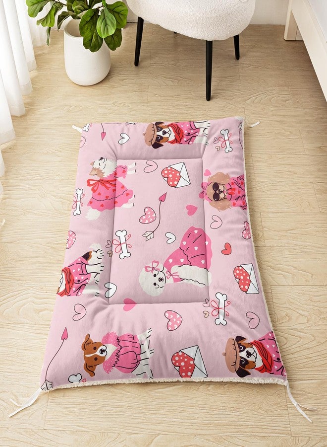 QOOMO Pink Love Dog Bed for Indoor, Washable Crate Pad Cartoon Dog Bed Mat for 30 x 26 Inches - Image 3
